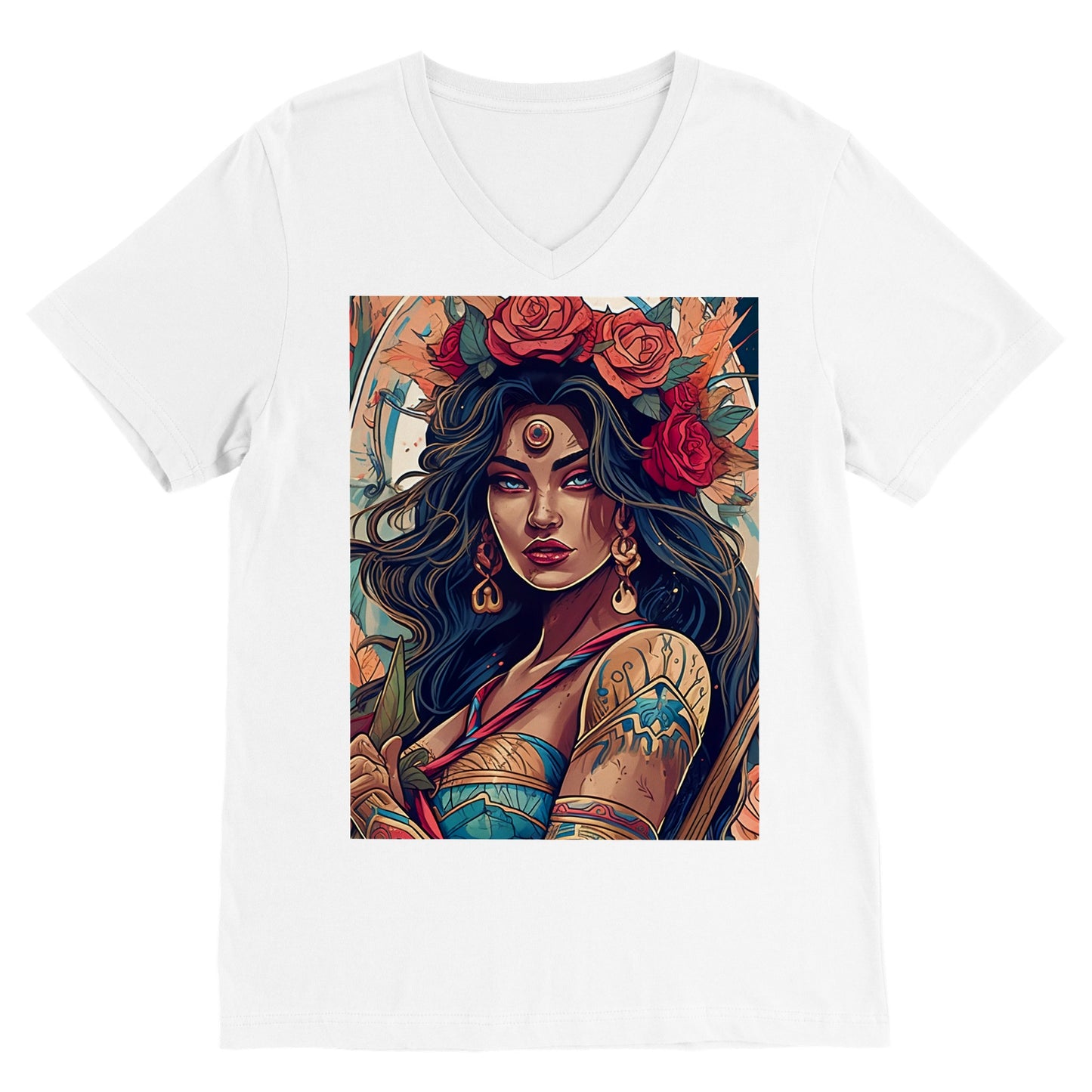 Goddess Warrior XOCHIL - Premium Unisex V-Neck T-shirt