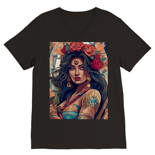 Goddess Warrior XOCHIL -  Premium Unisex V-Neck T-shirt