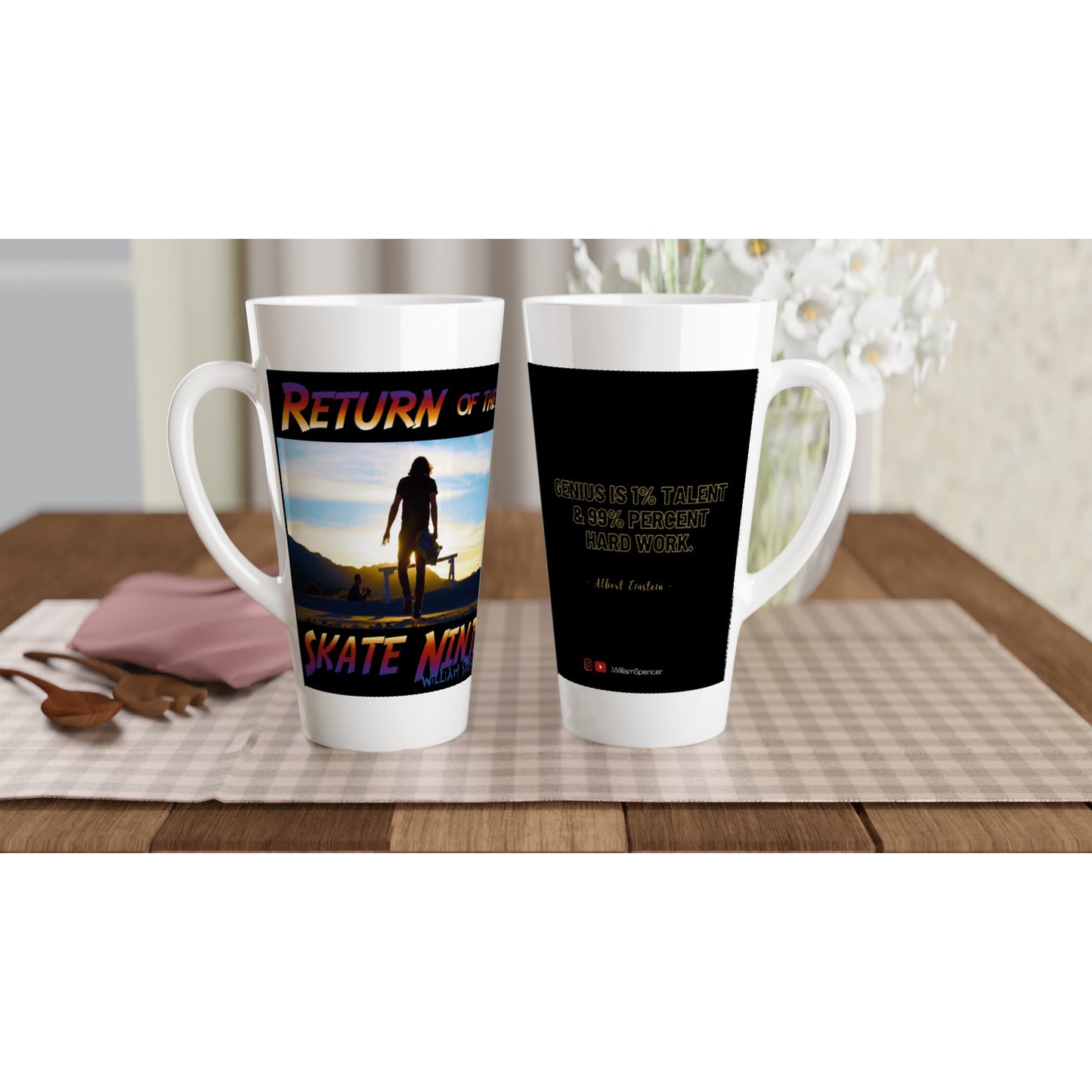 Return of the Skate Ninja - White Latte 17oz Ceramic Mug