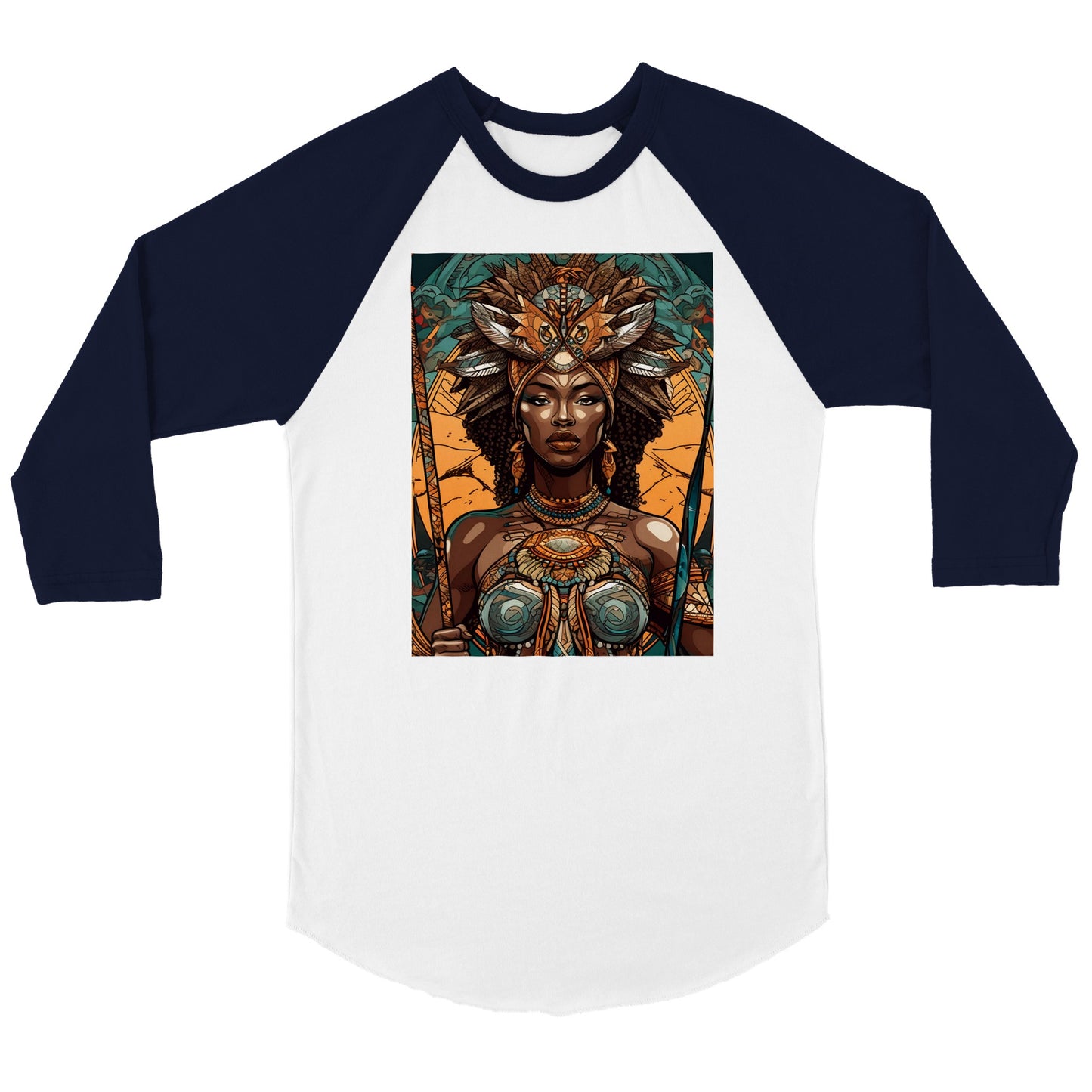 Goddess Warrior Oya African Goddess  Unisex 3/4 sleeve Raglan T-shirt